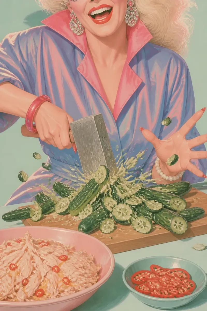 Outtake, smashed cucumber chicken salad
